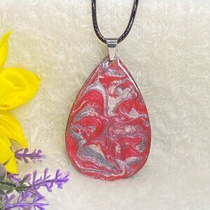 Hand Painted Iridescent Tear Drop Pendant Necklace